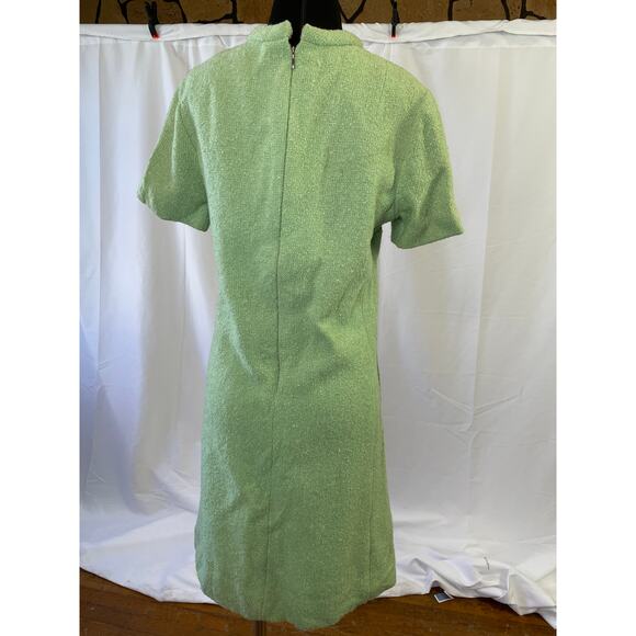 Vintage 1960s Mint Green Textured A-Line Dress - Size 16 Lined Mod Retro Look - Picture 15 of 16